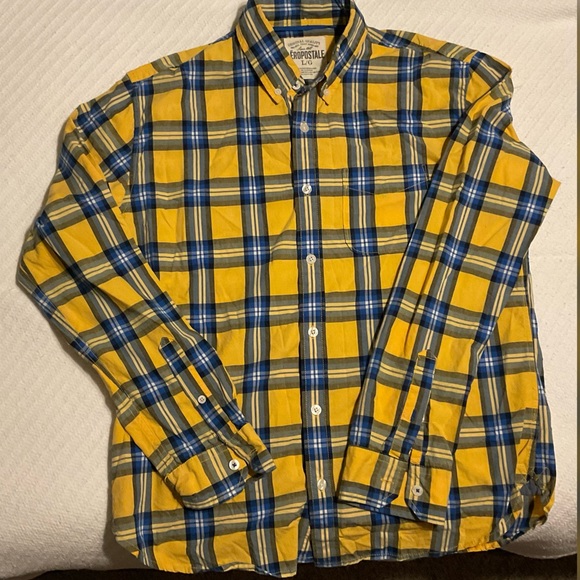 Men’s Aeropostale yellow/blue button down shirt - Picture 3 of 5